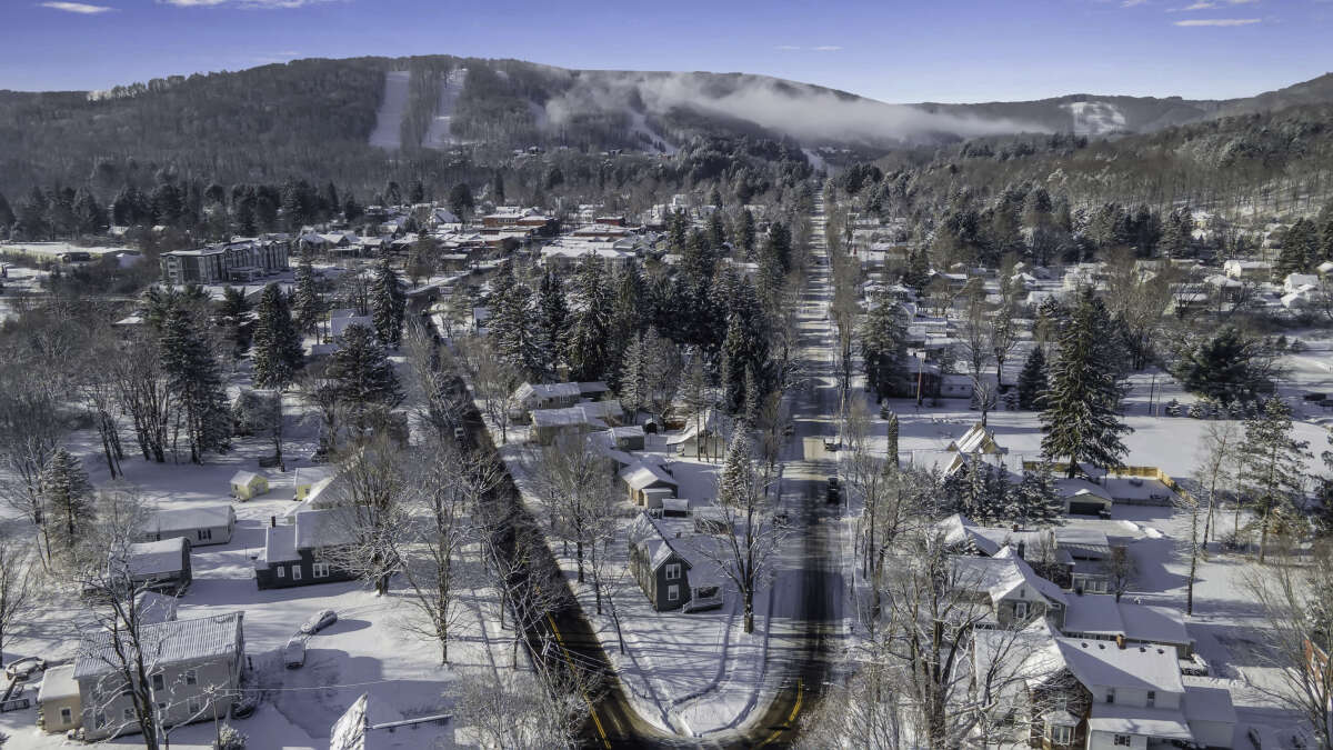 Aerial of the Village of Ellicottville New York