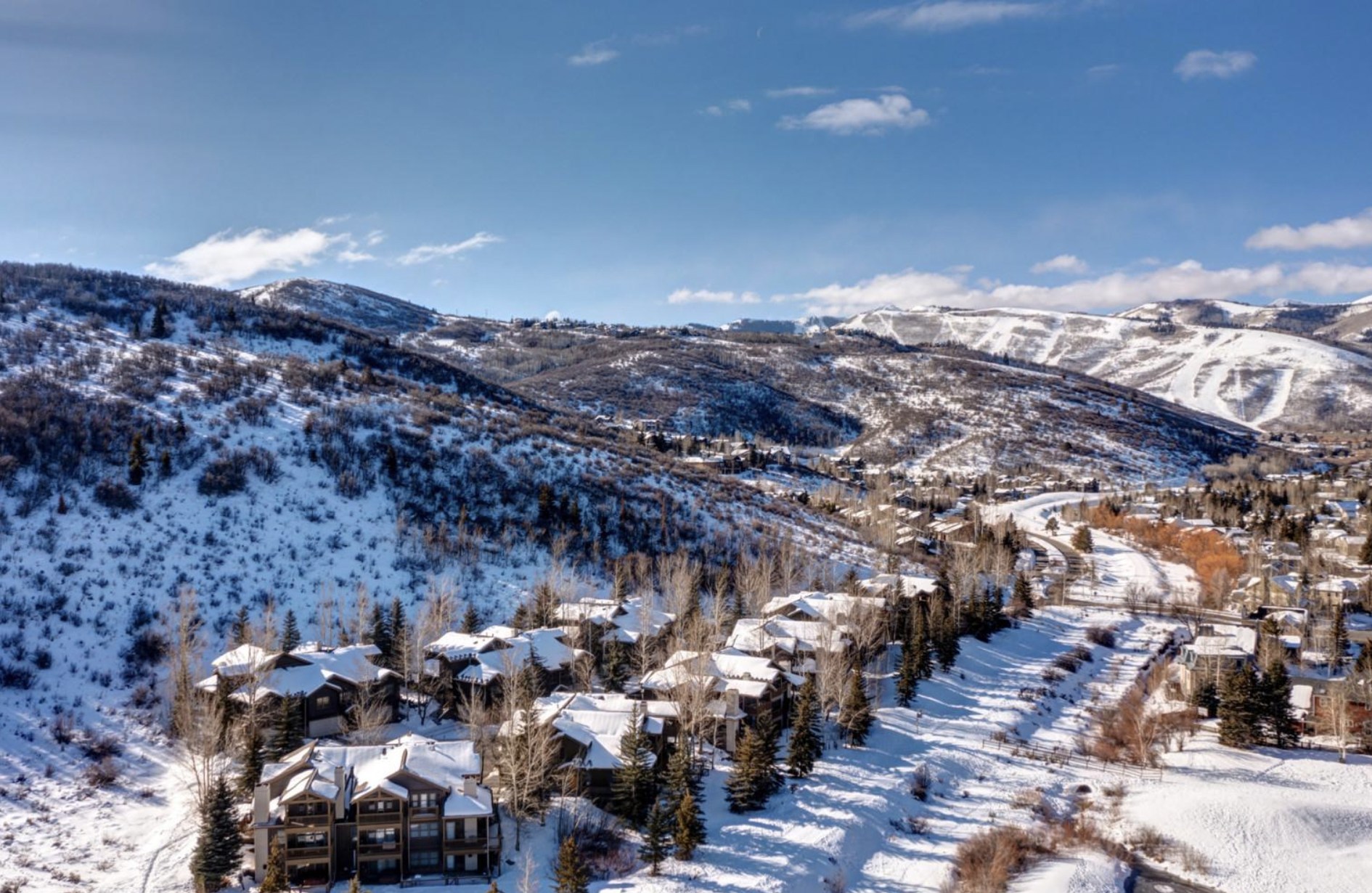 Park City Utah ski hills lined with vacation rentals along the way